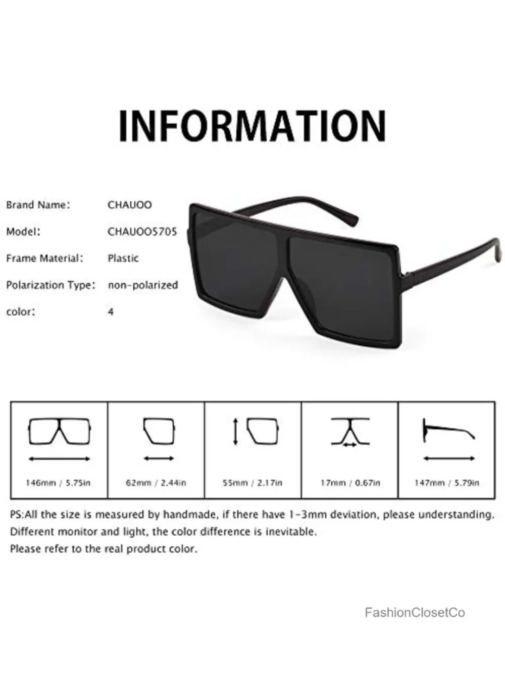 Ultralight Square Oversized Sunglasses 100% UV Protection Plastic Frame Classic